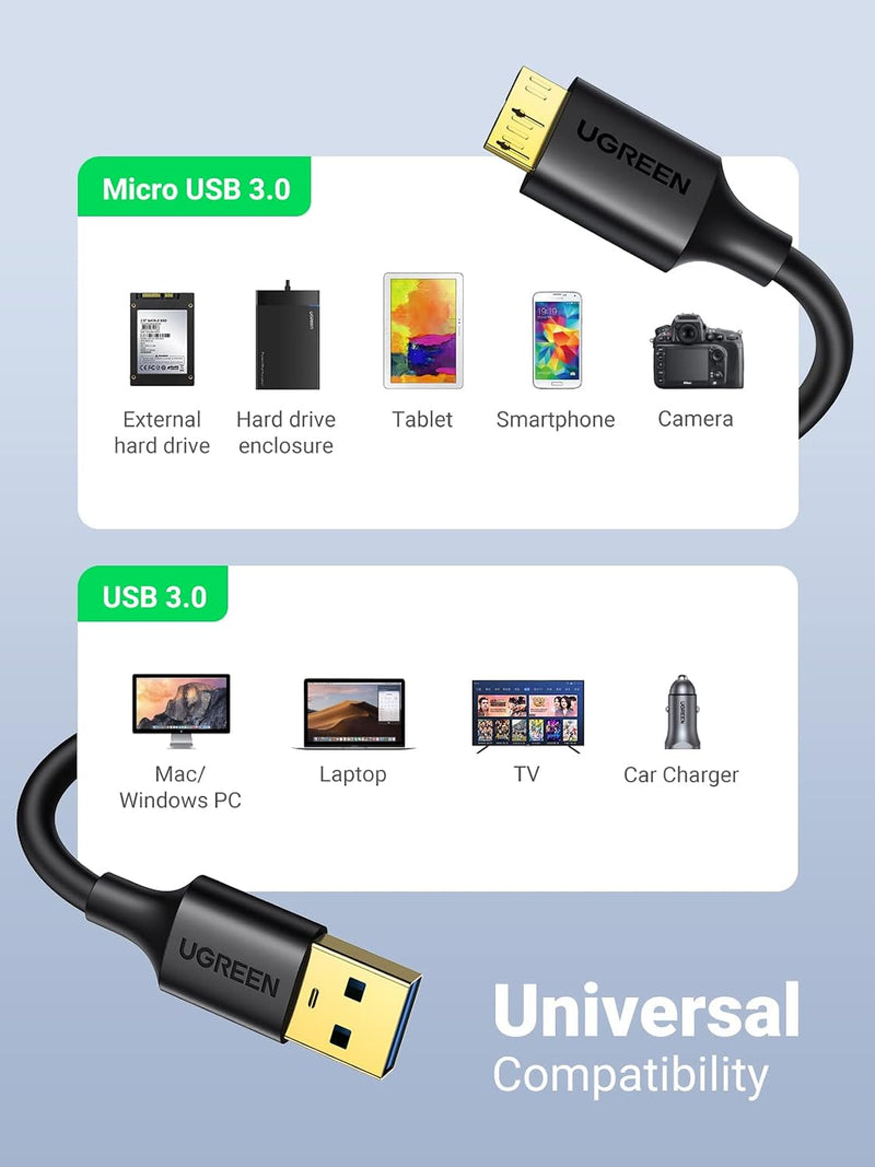 UGREEN 10841 1m USB 3.0 A to micro-B cable, 5Gbps, universal compatibility