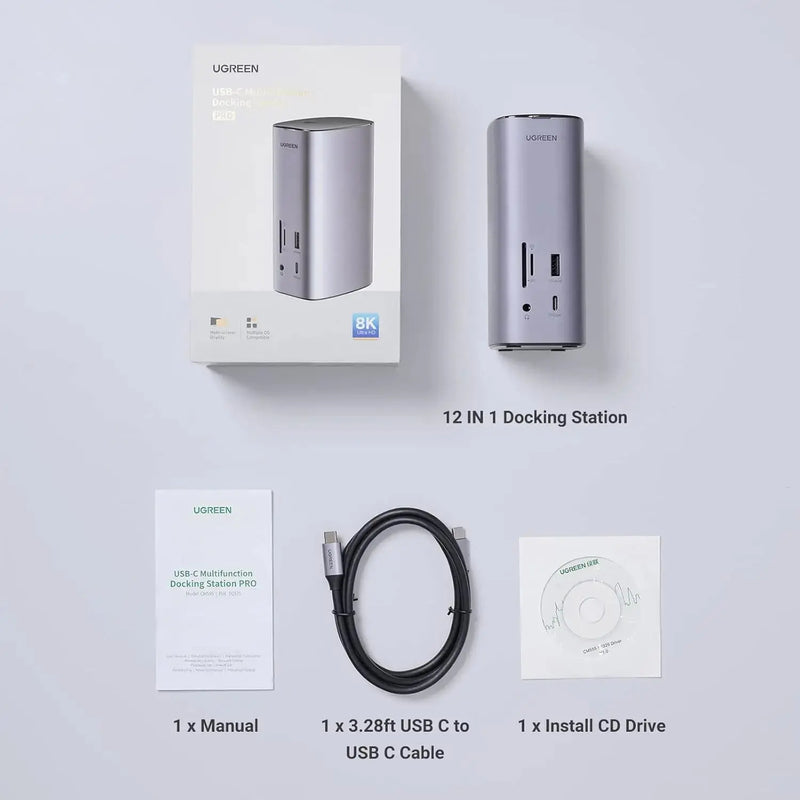 UGREEN 12-in-1 USB-C PD Docking Station HDMI DP 4K 60Hz 8K Triple Display 10Gbps USB-C USB-A 100W Ethernet SD/TF (90325) Ugreen
