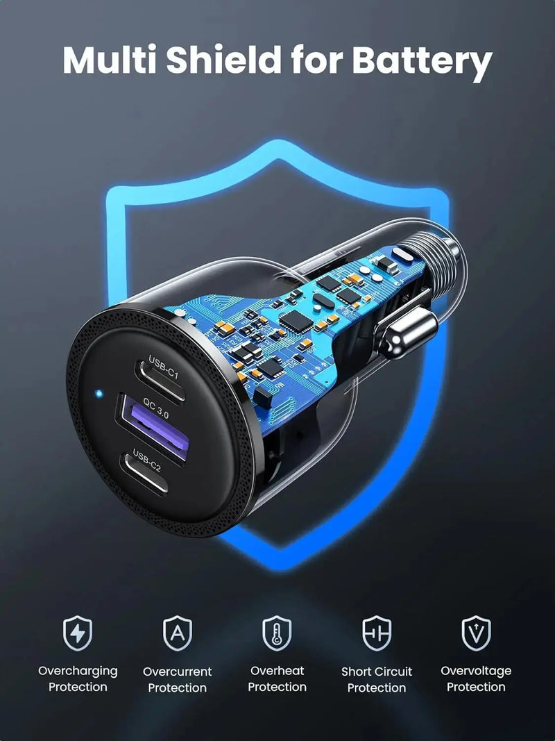 UGREEN 69W USB-C Car Charger 3-Port Fast Charging PD 45W 20W QC 18W iPhone 13 12 11 iPad MacBook Galaxy Pixel 20467 Ugreen