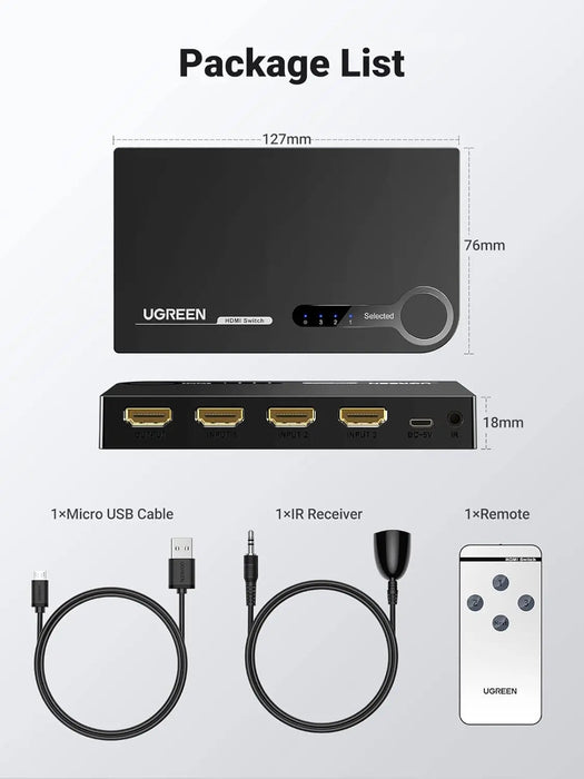 UGREEN 3x1 HDMI Switch 3 In 1 Out IR Wireless Remote 1080P 3D HDMI Switcher Laptop PS3 Xbox360 HD-DVD Gaming Console Switch 40234