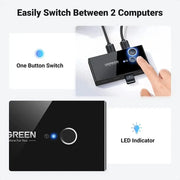 UGREEN 2-in-4 USB 3.0 Sharing Switch Box Selector PC Printer Scanner One-Button Swapping 2 USB-A Cables Included 30768 Ugreen