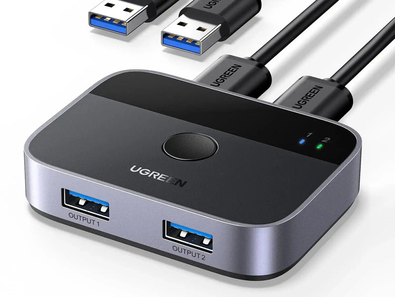 UGREEN USB Switch 2PC USB 3.0 2 in 2 Out Switch 2 USB A to A Cable Keyboard Mouse Printer Hard Drive USB Camera (35313) Ugreen