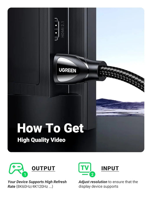 UGREEN HDMI 2.1 Cable 3M 8K@60Hz 48Gbps Ultra High Speed Braided PS5 Xbox Series X 4K120Hz UHD TV (80404)