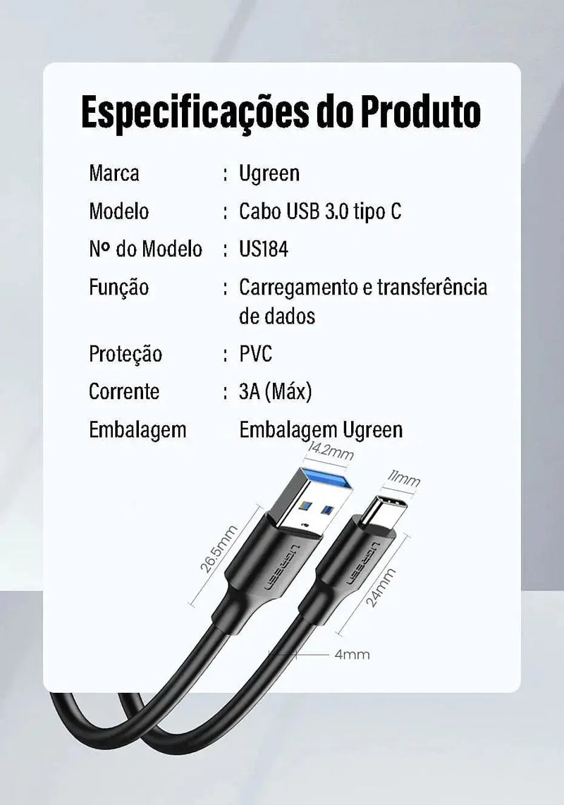 UGREEN USB 3.0 Cable 1.5M A Male to USB C Male Fast Charging Data Transfer 5Gbps Nickel Plated MacBook iPad Galaxy (20883) Ugreen