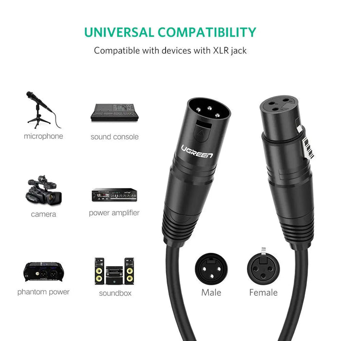 UGREEN 5M XLR Male to Female Microphone Extension Cable 3-Pin Balanced Audio Cord Studio Recording Mixer Amplifier 20712