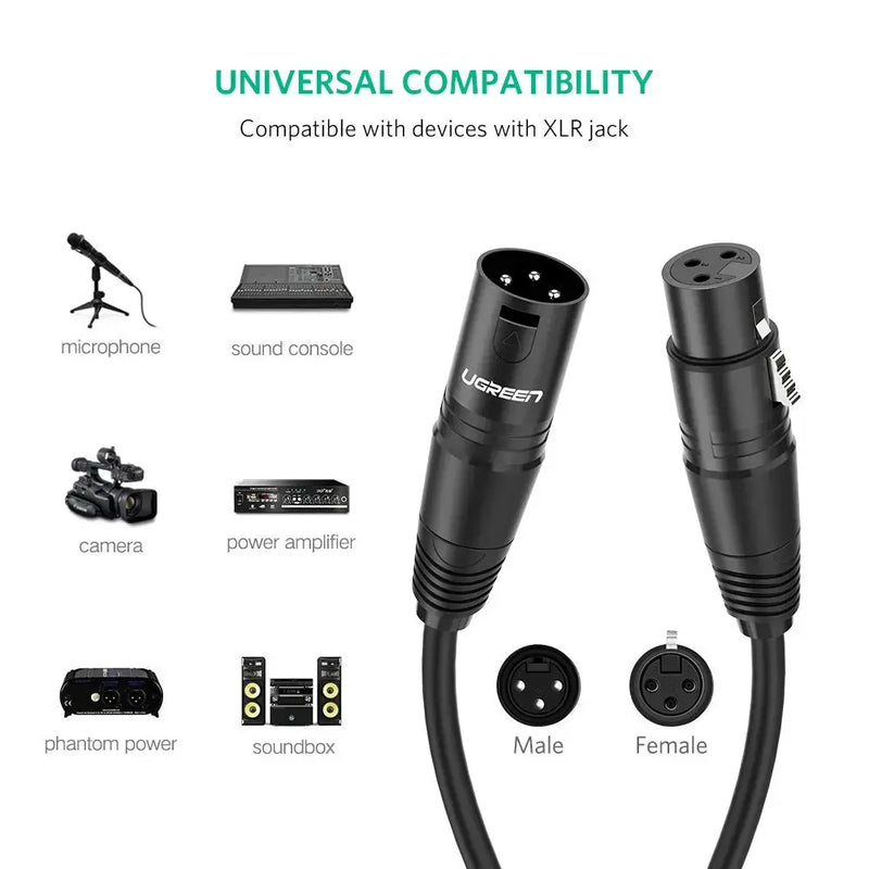 UGREEN 3M XLR Male to Female Microphone Extension Cable 3-Pin Balanced Audio Cord Studio Recording Mixer Amplifier 20711 Ugreen