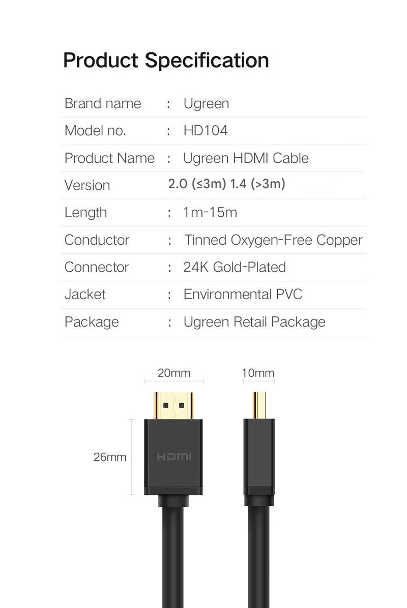 UGREEN 10109 5m HDMI 1.4 cable product specification