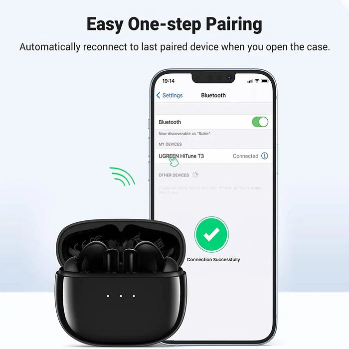UGREEN 90401 HiTune T3 ANC Wireless Bluetooth 5.2, AI-Enhanced Clear Calls Earbuds with mic, Bass Boost-Black Ugreen