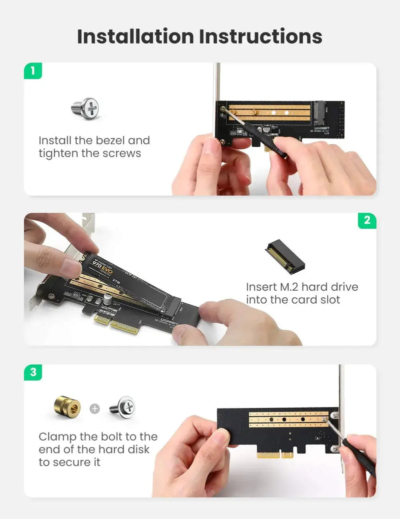 UGREEN M.2 NVMe to PCIe 3.0 x4 Adapter Card M-Key SSD 2280 2260 2242 2230 Desktop PCI Express Converter Card 70503 Ugreen