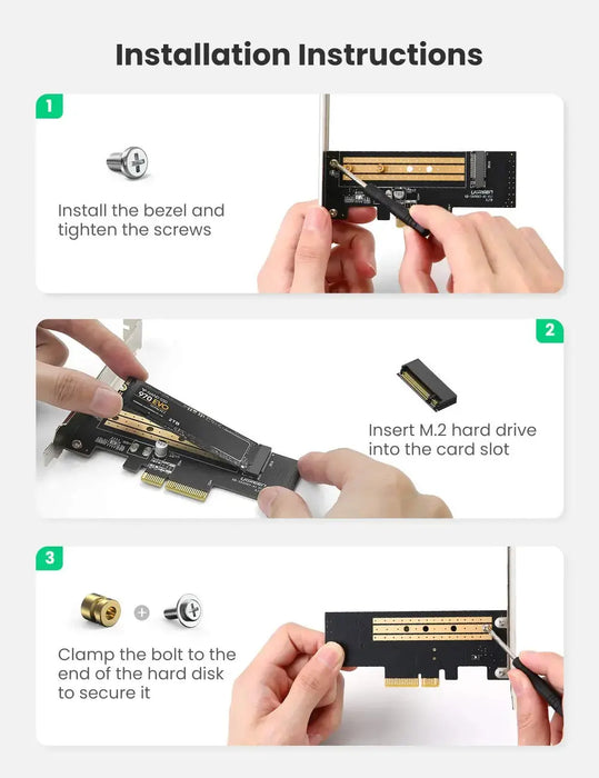 UGREEN M.2 NVMe to PCIe 3.0 x4 Adapter Card M-Key SSD 2280 2260 2242 2230 Desktop PCI Express Converter Card 70503 Ugreen