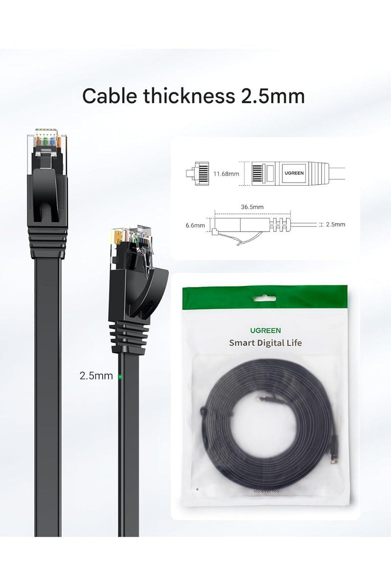 UGREEN 50177 8m flat Cat 6 U/UTP LAN cable, black, cable thickness