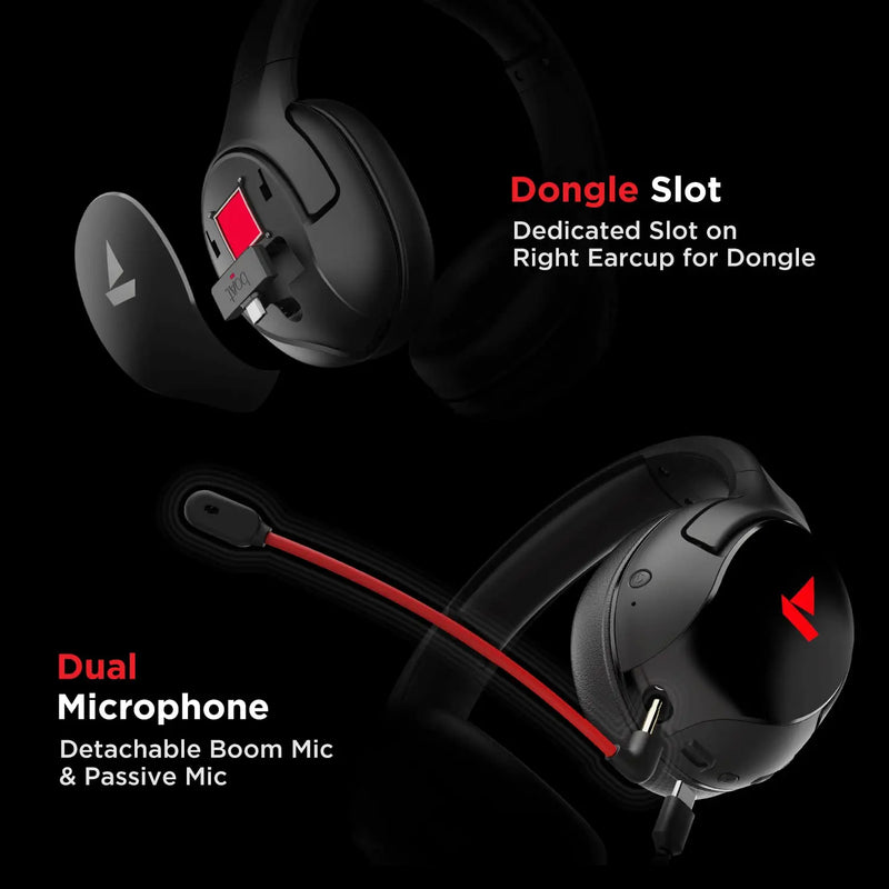 boAt Immortal Im1300 Gaming Bluetooth 2.4Ghz Wireless Over Ear Headphones With Mic-Black Sabre ( Open Box ) BOAT