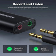 UGREEN USB 2.0 External Stereo Sound Card Adapter 3.5mm Headphone Microphone Jack Windows Mac Linux PC Laptop PS4 (30724) Ugreen