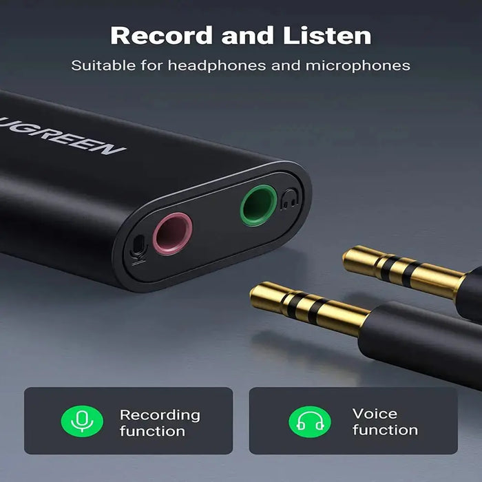 UGREEN USB 2.0 External Stereo Sound Card Adapter 3.5mm Headphone Microphone Jack Windows Mac Linux PC Laptop PS4 (30724) Ugreen