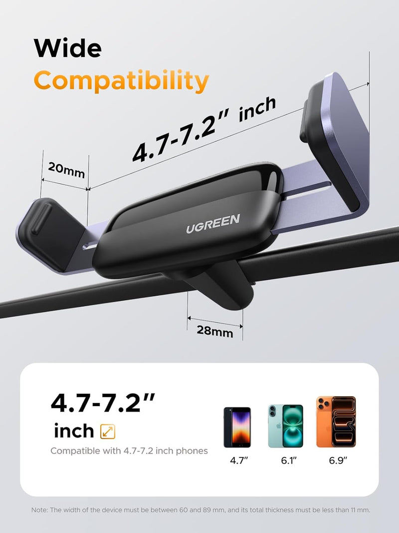 UGREEN LP120 10422 spring air vent phone holder wide compatibility, 4.7 to 7.2-inch