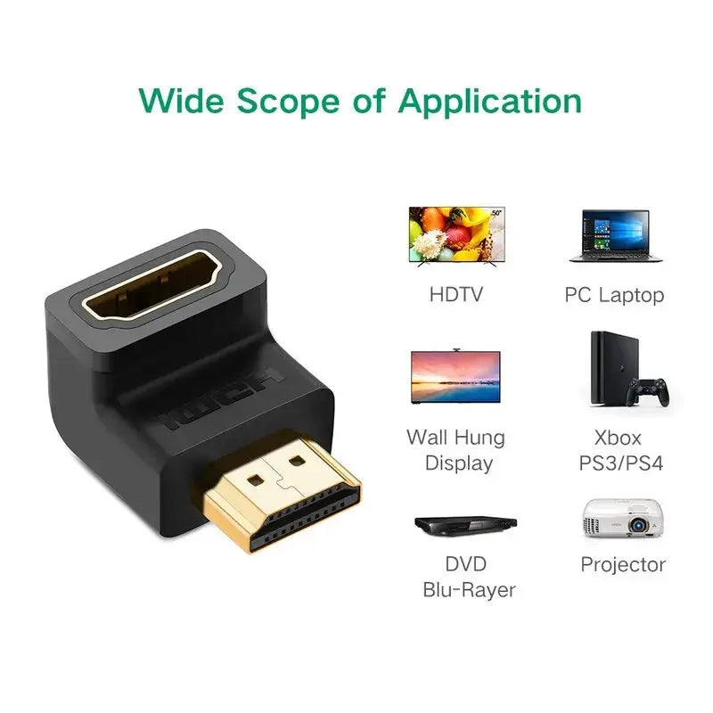 UGREEN HDMI 2.0 Male to Female Adapter Down Right Angle 90 Degree Gold Plated 4K 60Hz HDMI Extension Connector (20109) Ugreen