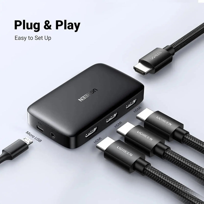 UGREEN 3 In 1 Out HDMI Switch Splitter IR Remote 4K@30Hz 3D 1080P Nintendo Switch PS4 Xbox One Apple TV Fire Stick Blu-Ray 80125 Ugreen