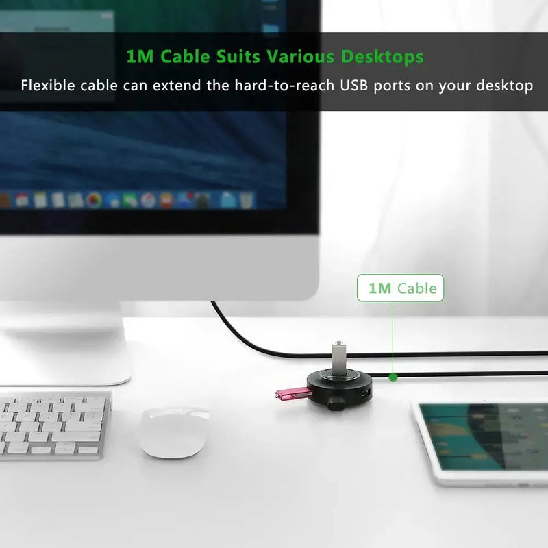 UGREEN 4-Port USB 2.0 Hub 1M USB Cable PC Cell Phone eReader Tablet Multi Device USB Splitter Adapter Compact Hub (20277) Ugreen