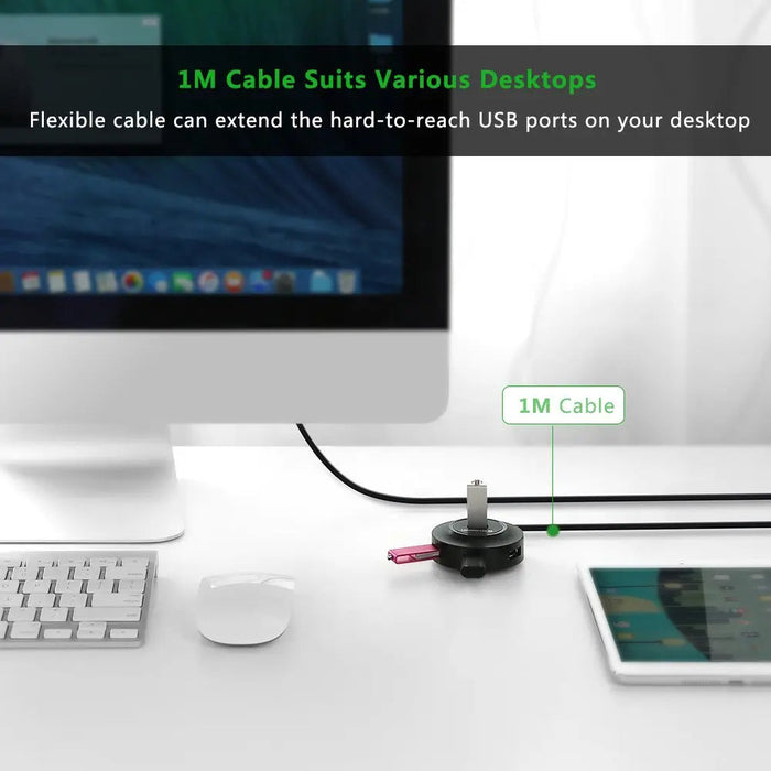 UGREEN 4-Port USB 2.0 Hub 1M USB Cable PC Cell Phone eReader Tablet Multi Device USB Splitter Adapter Compact Hub (20277)