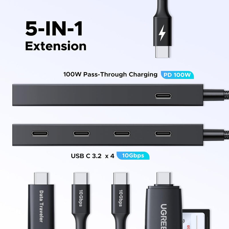UGREEN CM806 hub connected to multiple USB-C storage devices