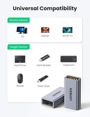 UGREEN USB 3.0 Adapter Type A Female to Female Coupler Aluminum Case 5Gbps High Speed Laptop PC Flash Drive Keyboard Mouse 20119 Ugreen