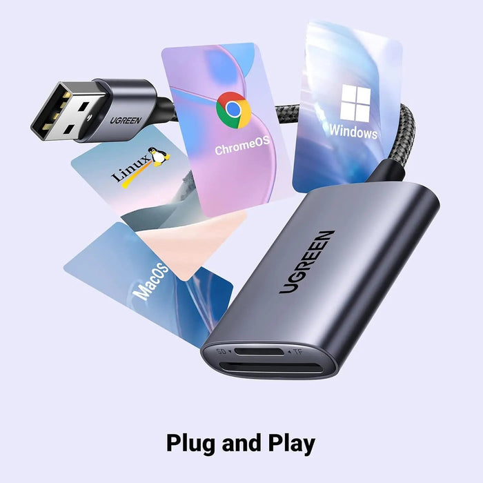 UGREEN USB 3.0 Card Reader 2-in-1 SD TF Micro SD SDHC SDXC MMC Aluminum Case Memory Card Reader PC Laptop 80887