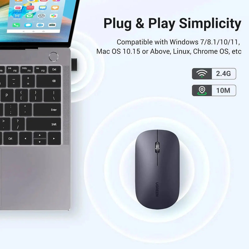 UGREEN 2.4G Silent Wireless Optical Mouse USB Receiver 4000 DPI PC Laptop Computer Chromebook MacBook Black Ergonomic (90372) Ugreen