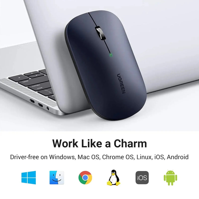 UGREEN 2.4G Silent Wireless Optical Mouse USB Receiver 4000 DPI PC Laptop Computer Chromebook MacBook Black Ergonomic (90372) Ugreen