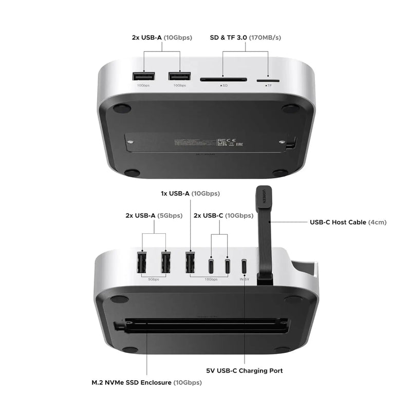 UGREEN Mac mini M4 Dock 11-in-1 USB C Hub 8TB M.2 NVMe 10Gbps 5X USB-A 2X Type-C SD/TF Card Docking Station (65487) Ugreen