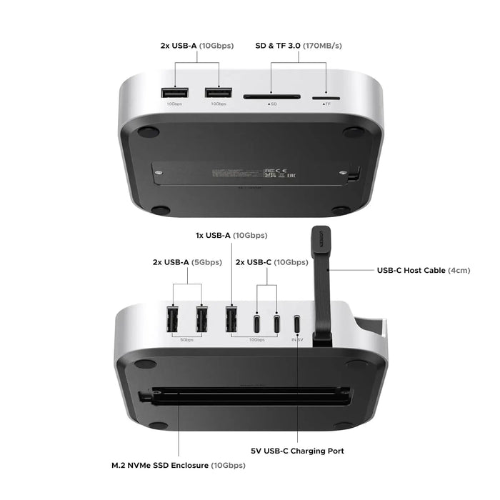 UGREEN Mac mini M4 Dock 11-in-1 USB C Hub 8TB M.2 NVMe 10Gbps 5X USB-A 2X Type-C SD/TF Card Docking Station (65487) Ugreen