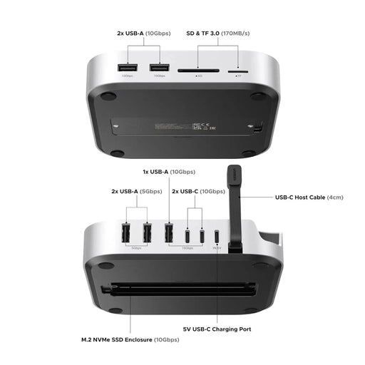 UGREEN Mac mini M4 Dock 11-in-1 USB C Hub 8TB M.2 NVMe 10Gbps 5X USB-A 2X Type-C SD/TF Card Docking Station (65487) Ugreen
