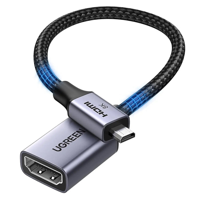 UGREEN Micro HDMI to HDMI 2.1 Adapter 8K 60Hz 4K 240Hz Ultra HD Video Converter Camera Raspberry Pi Tablet Monitor (65593)