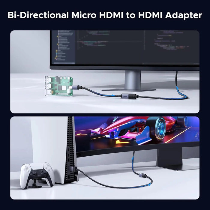 UGREEN Micro HDMI to HDMI 2.1 Adapter 8K 60Hz 4K 240Hz Ultra HD Video Converter Camera Raspberry Pi Tablet Monitor (65593)