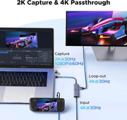 UGREEN USB-C Video Capture Card – 4K@30Hz Loop-Out, 2K@30Hz Capture, 100W PD, USB-A/USB-C Output (65856) TeckPot