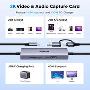 UGREEN USB-C Video Capture Card – 4K@30Hz Loop-Out, 2K@30Hz Capture, 100W PD, USB-A/USB-C Output (65856) TeckPot