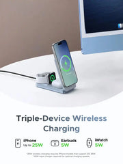 Ugreen 25W MagFlow 3-in-1 Magnetic Wireless Charger Foldable and Portable, iPhone 12 and Later, AirPods2 and Later, Apple Watch(65901) TeckPot
