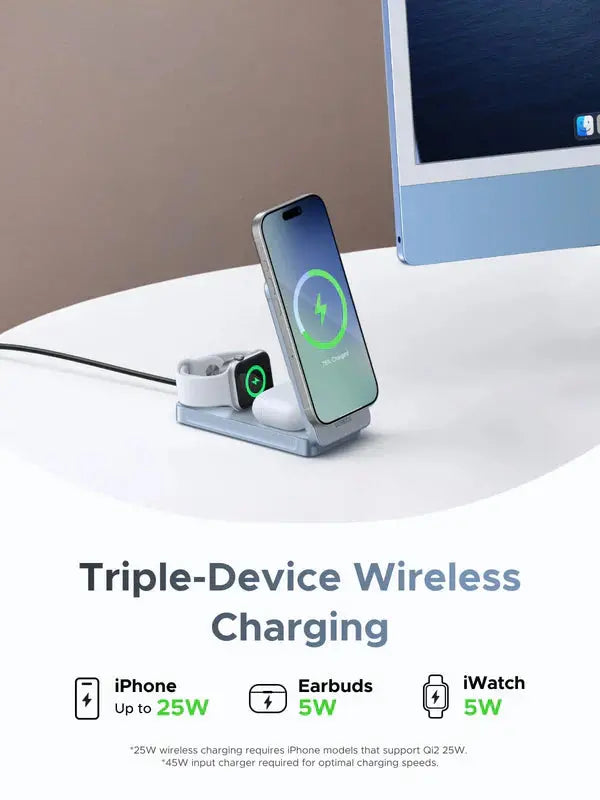 Ugreen 25W MagFlow 3-in-1 Magnetic Wireless Charger Foldable and Portable, iPhone 12 and Later, AirPods2 and Later, Apple Watch(65901) TeckPot