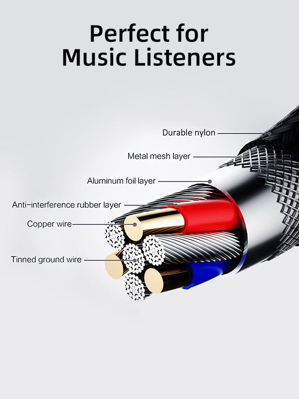 CABLETIME 3.5mm Male to Male Stereo AUX Audio Cable, Gold-Plated Nylon Braided AUX Cable for Car Stereo, Speaker, Headphone & Phone