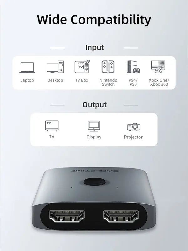 CABLETIME 4K@60Hz Bi-Directional HDMI Switch, 2 In 1 Out / 1 In 2 Out
