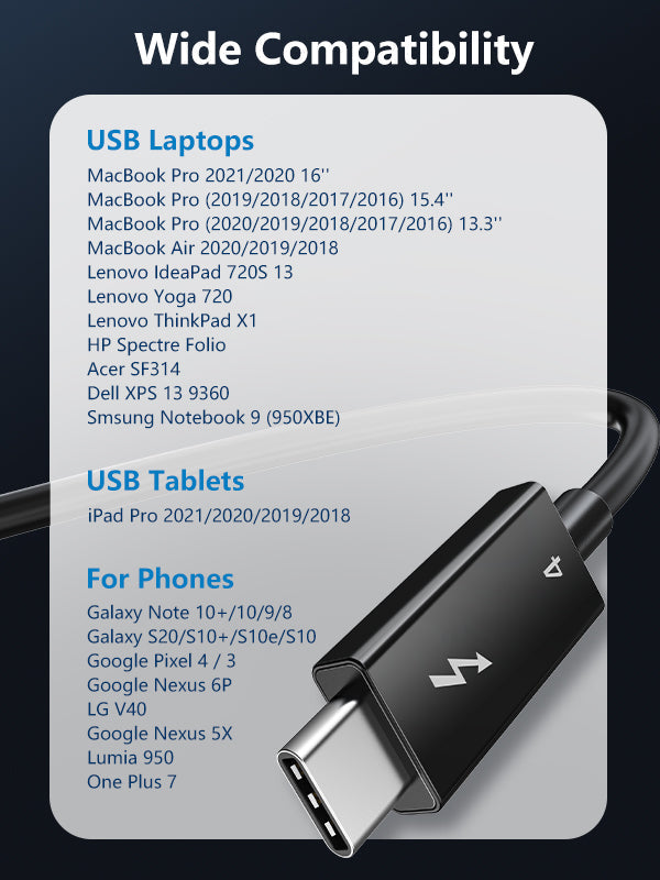 CABLETIME Thunderbolt 4 Cable USB-C to USB-C 8K 60Hz