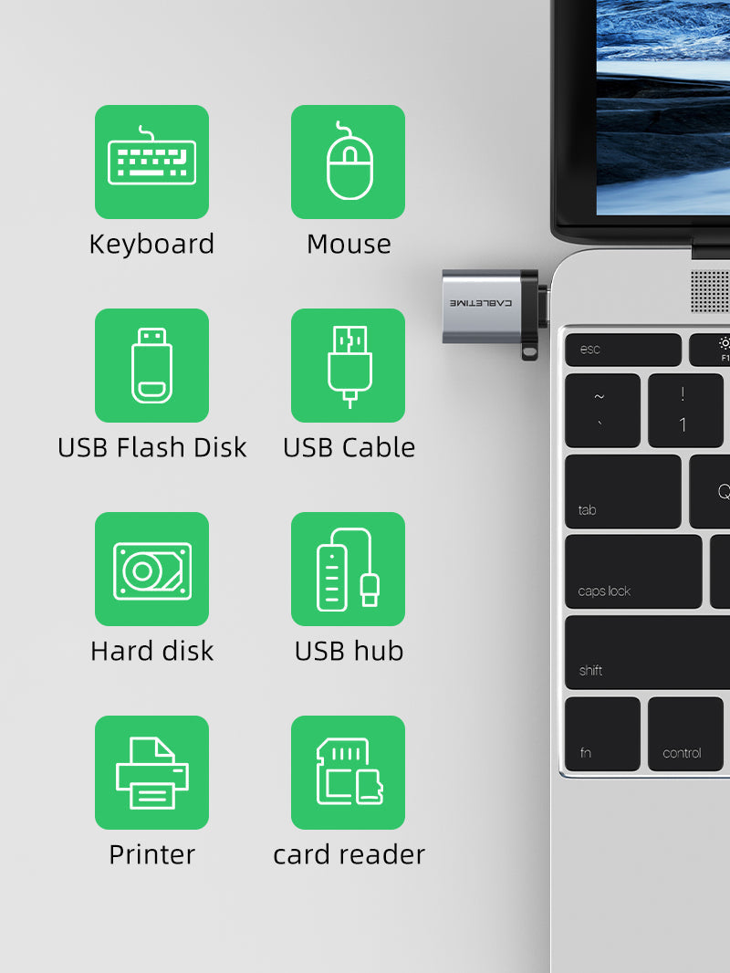 CABLETIME USB Type C Male to USB 3.0 Female OTG Adapter