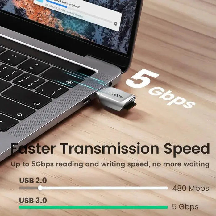 UGREEN USB-C Micro SD Card Reader OTG TF Adapter Zinc Alloy Android iPadOS Windows MacOS Linux Silver (15513)