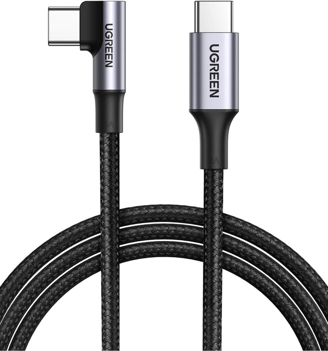 UGREEN 3FT/1M USB C to USB C 100W Right Angle Cable Fast Charging 5A Type C PD Nylon Braided Cord Compatible for MacBook Pro Air iPad Pro 2020 Chromebook Galaxy S21 S20 Note 20 Dell XPS Pixel (70643)
