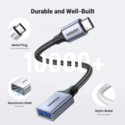 UGREEN USB-C to USB-A 3.2 Adapter 10Gbps OTG Cable (US378 70889) – Nylon Braided, Aluminum Shell TeckPot