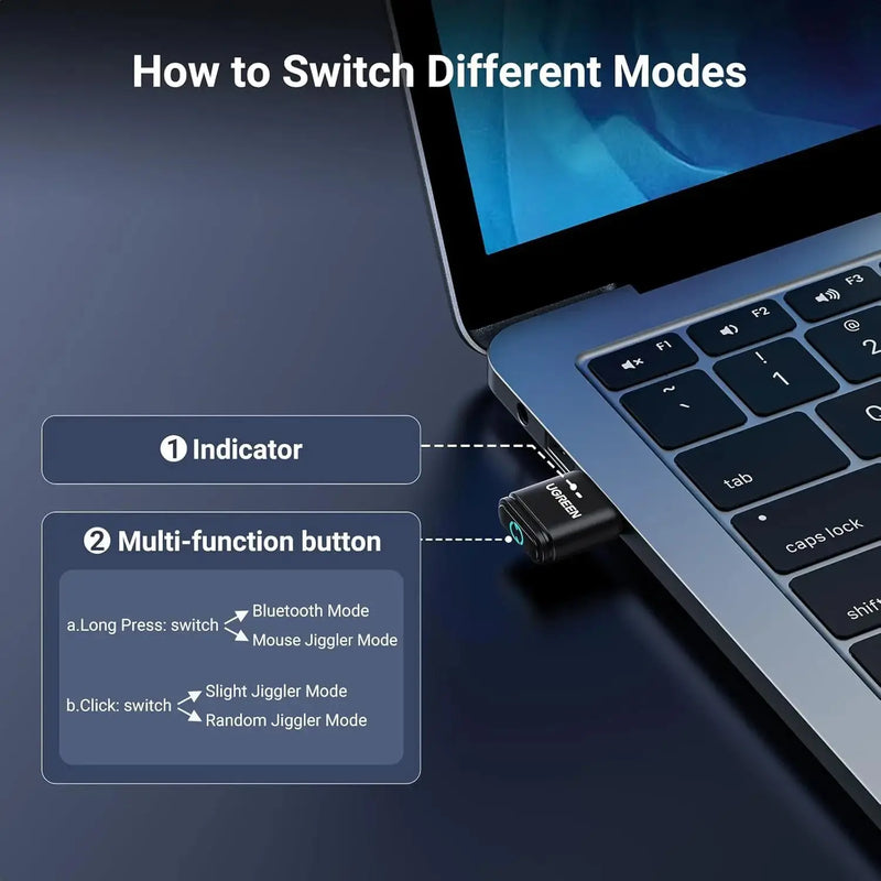 UGREEN Bluetooth 5.4 Adapter Mouse Jiggler USB Dongle Computer Laptop Mouse Mover Switch Button 2 Jiggle Mode Plug Play (35994) Ugreen