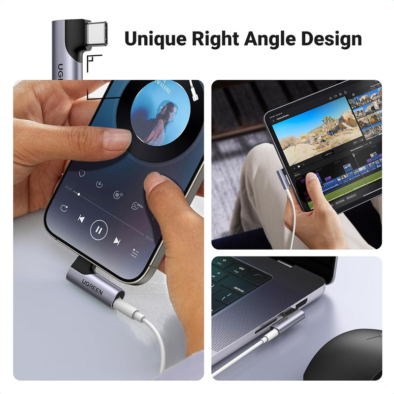 UGREEN 20194 right-angle USB-C to 3.5mm adapter unique right-angle design