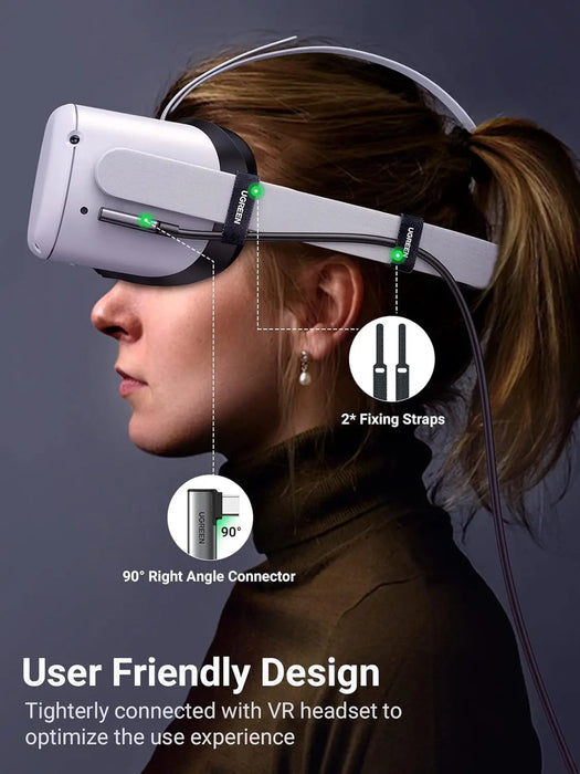 UGREEN Right Angle USB 3.0 Type C Cable 5M 60W VR Link Headset Oculus Quest 2 Pico 4 PC Steam VR Gaming Fast (90629)