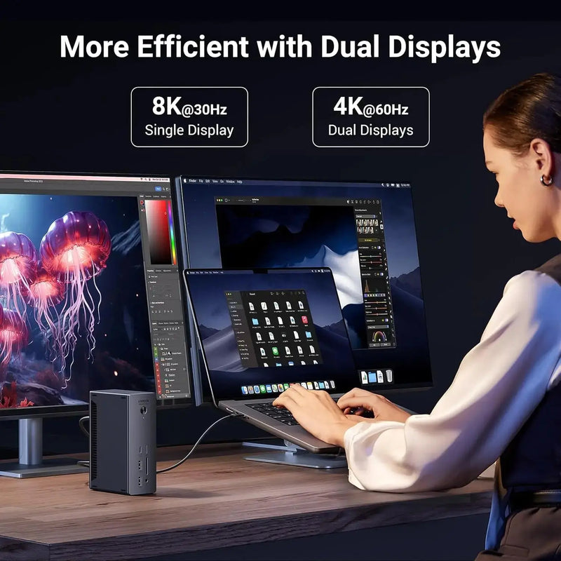 UGREEN Revodok Max 213 Thunderbolt 4 Dock 13-in-1 40Gbps Dual 4K 60Hz 8K 90W Charging 2.5GbE SD/TF MacBook Windows (25054) Ugreen