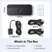 UGREEN USB 3.0 Switch 2 Computer Sharing USB C A Device 4 Port Switcher Keyboard Mouse Printer 2 USB3.0 Cable Remote (15705) Ugreen