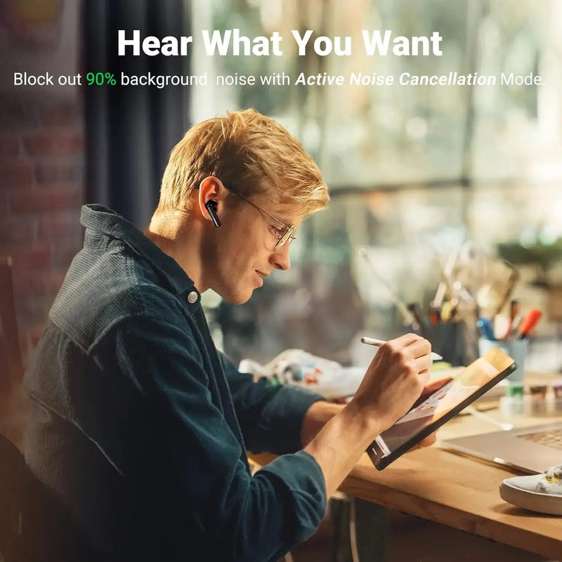 UGREEN HiTune T3 ANC Wireless Earbuds Bluetooth 5.2 Active Noise Cancelling Transparency Mode Deep Bass 24H Playtime USB-C Black 90401 Ugreen